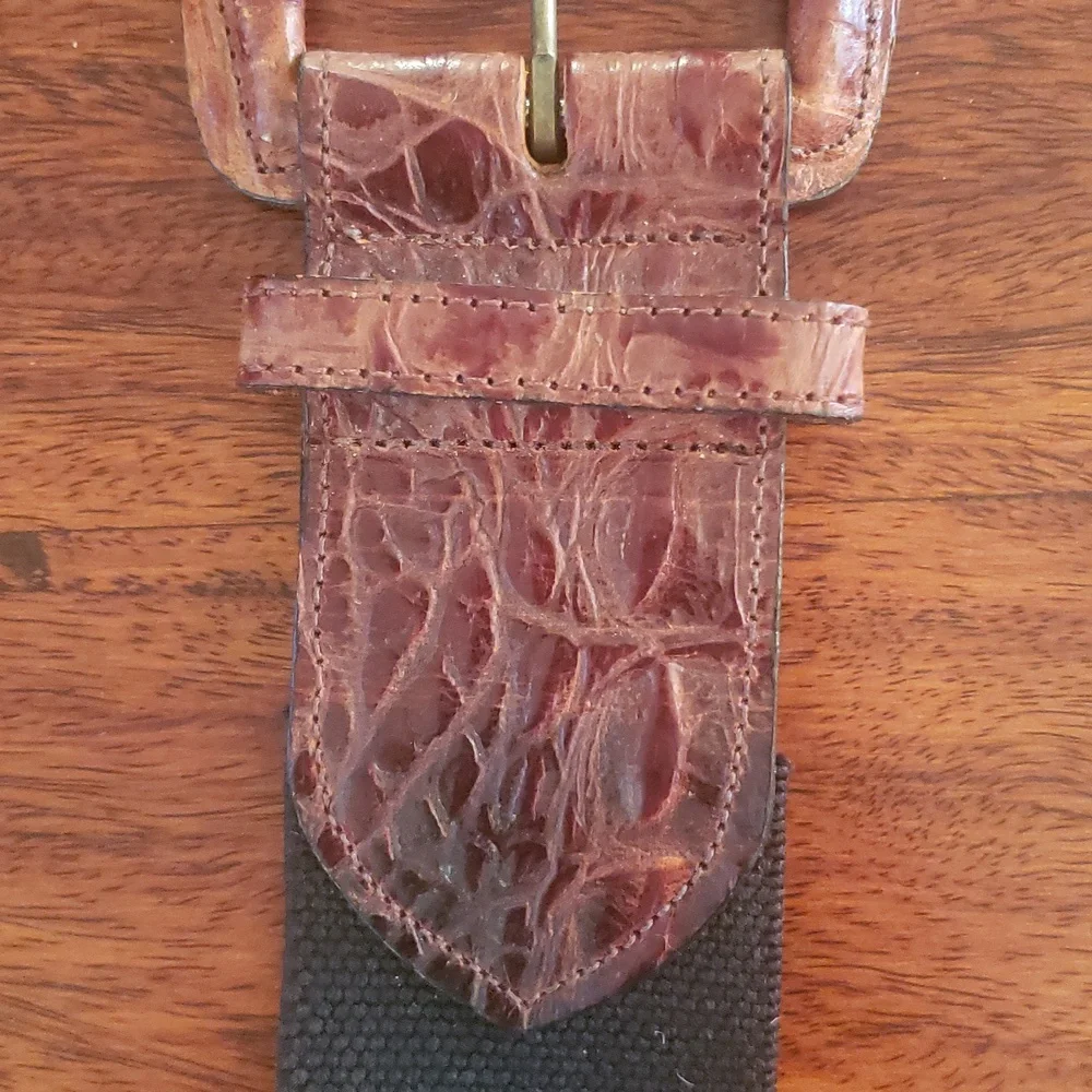 Vintage Talbots Faux Alligator Leather Stretch Belt Brown Black S Waist 30-33